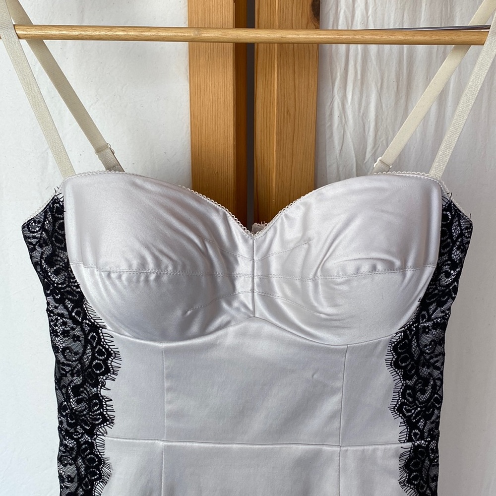 Guess ivory satin dress with black lace detail